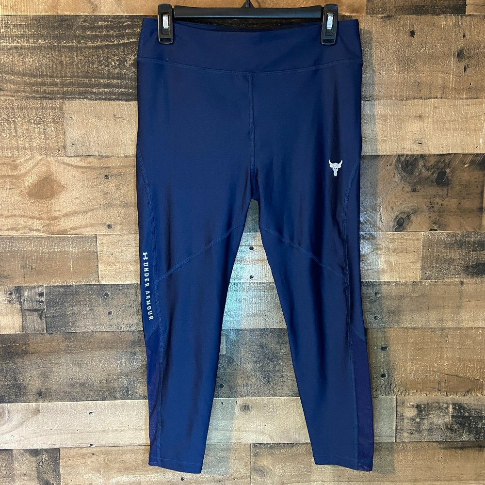 Under Armour Project Rock Girl s Blue Cropped Athletic Leggings Size YXL